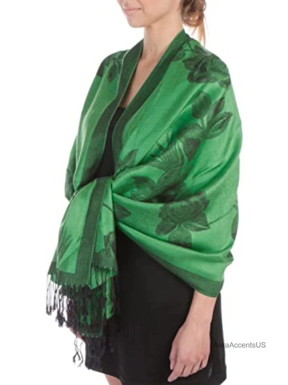 Reversible Two Tone Floral Rose Pashmina Scarf Shawl Wrap Stole Fringe Ends